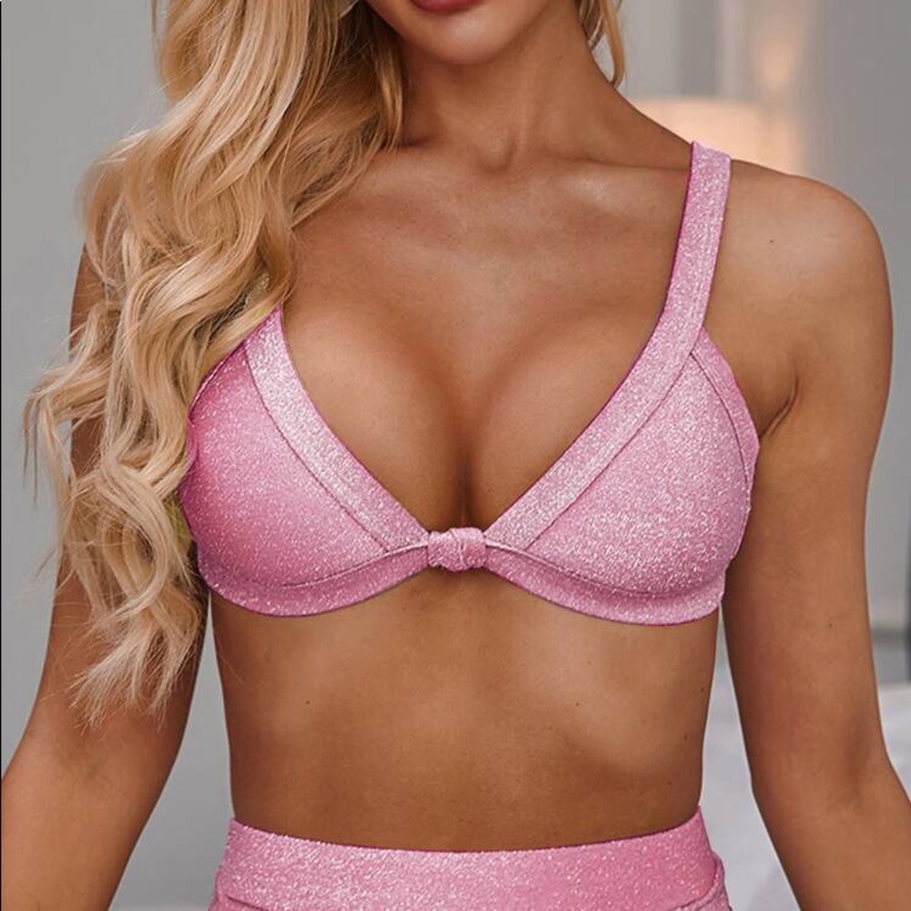 Pink Glitter Triangle Bikini Set